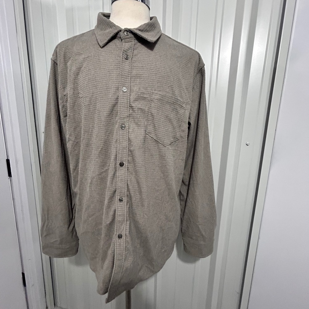 PJ Paul Jones Mens Waffle Knit Button Down Shirt Long Sleeve Taupe Gray 2XL